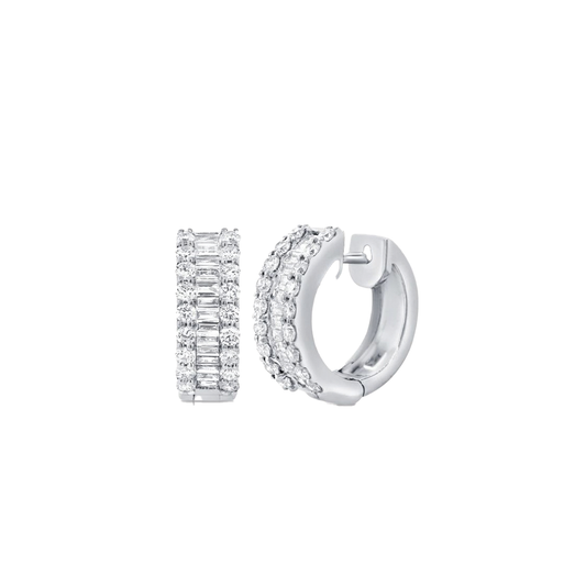 Round and Baguette Cut Diamond Hoop Earrings