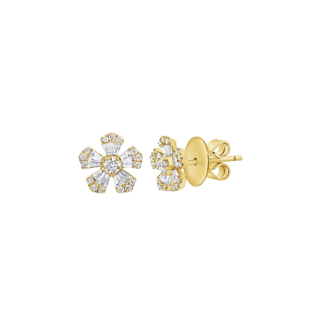 10mm Diamond Flower Studs in Yellow Gold, 0.54ctw