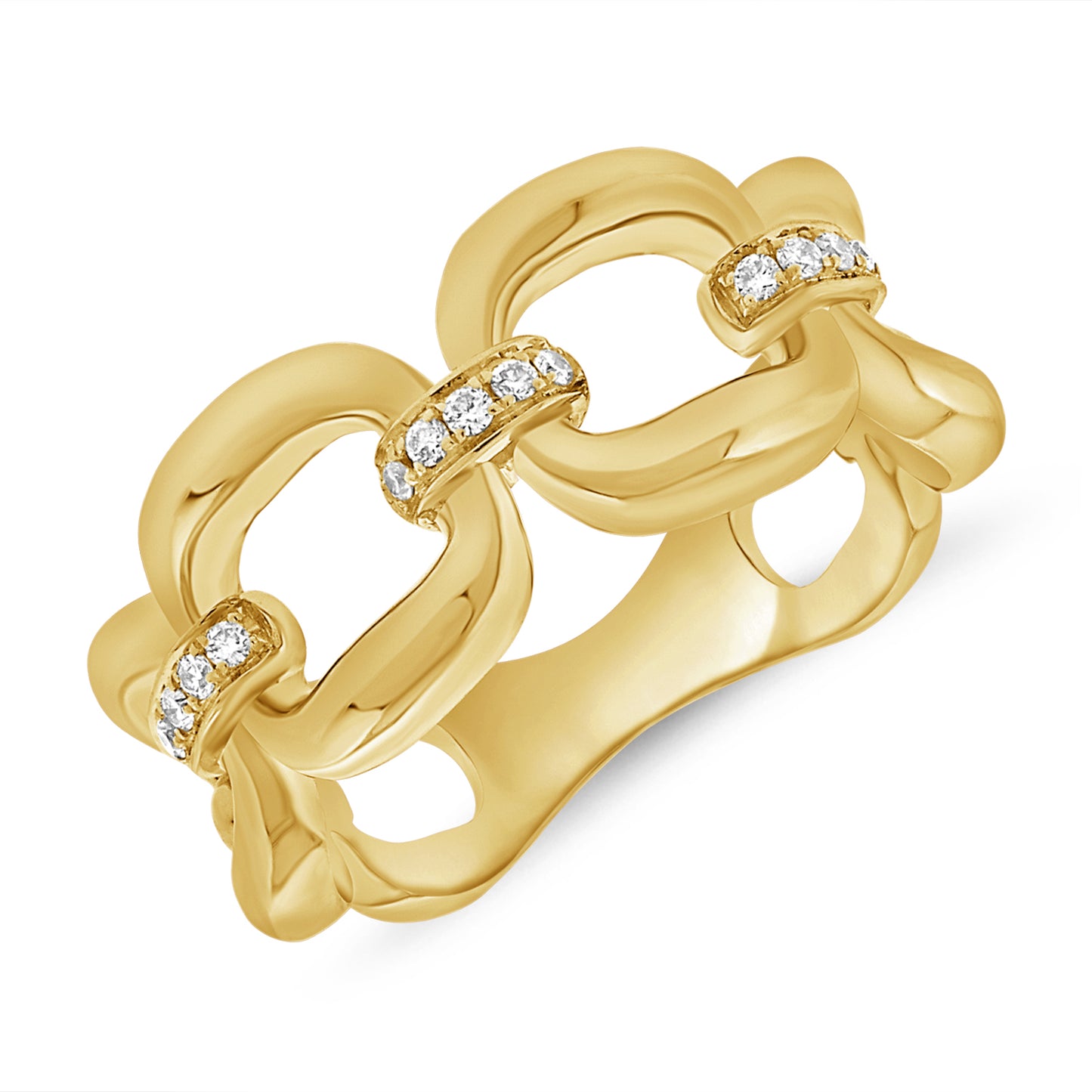 Wide Square Link Ring with Diamonds