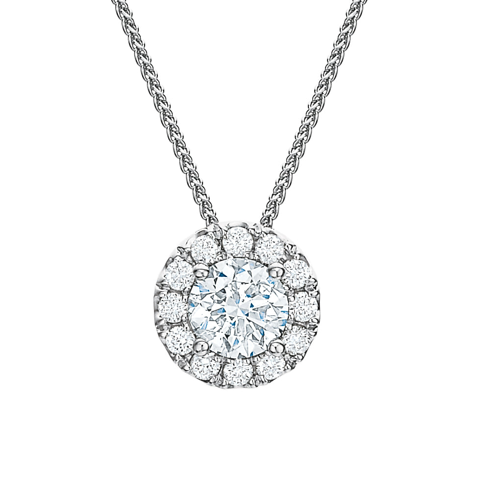 Round Diamond Halo Pendant Necklace .75tw