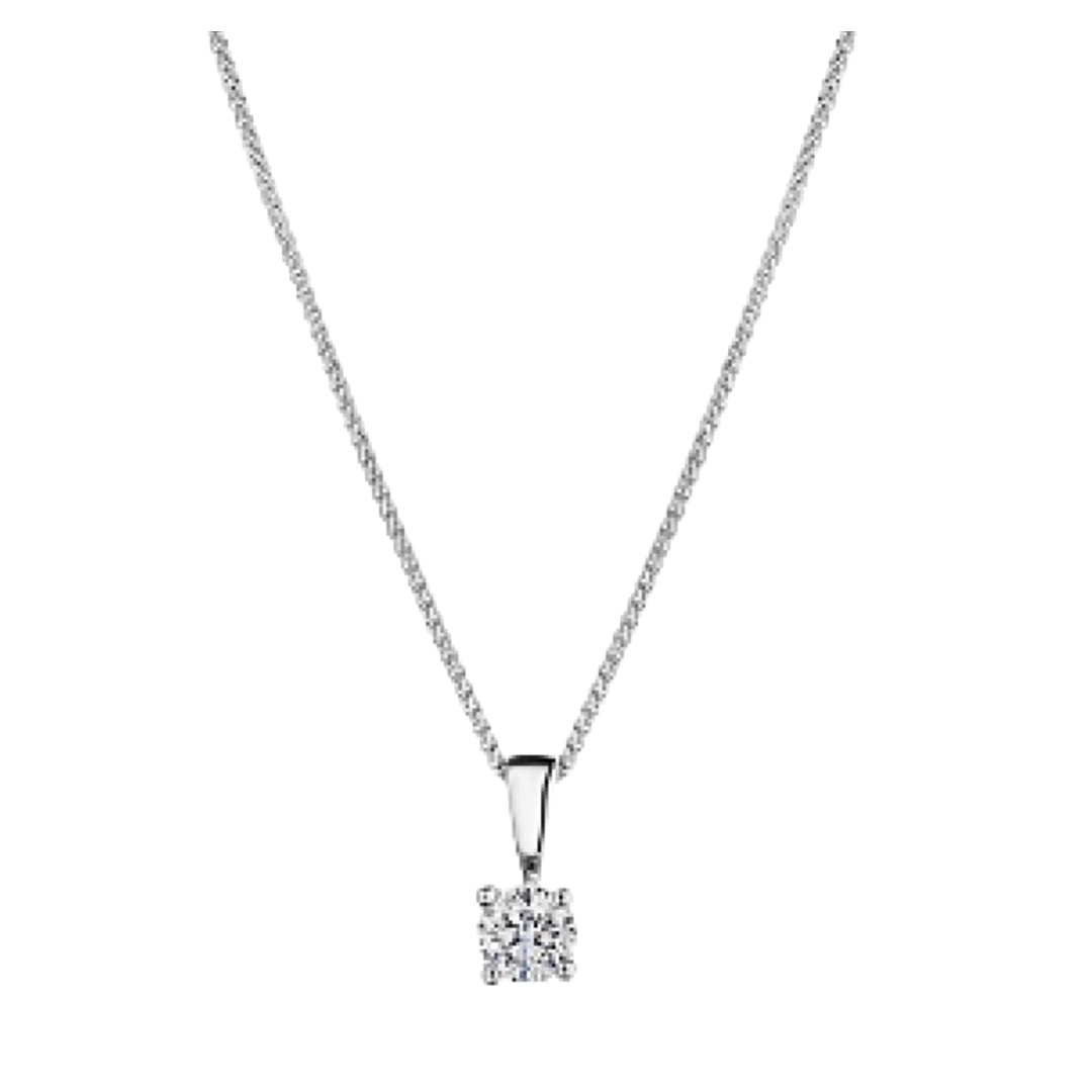Diamond Solitaire Pendant Necklace in White Gold