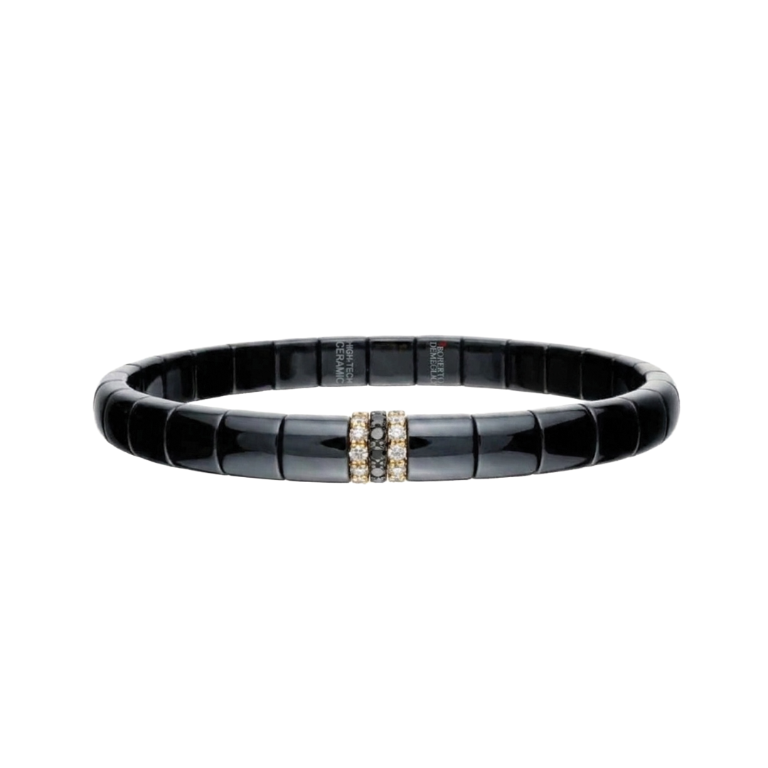 Pura Black Ceramic Stretch Bracelet with Brown and Black Diamonds