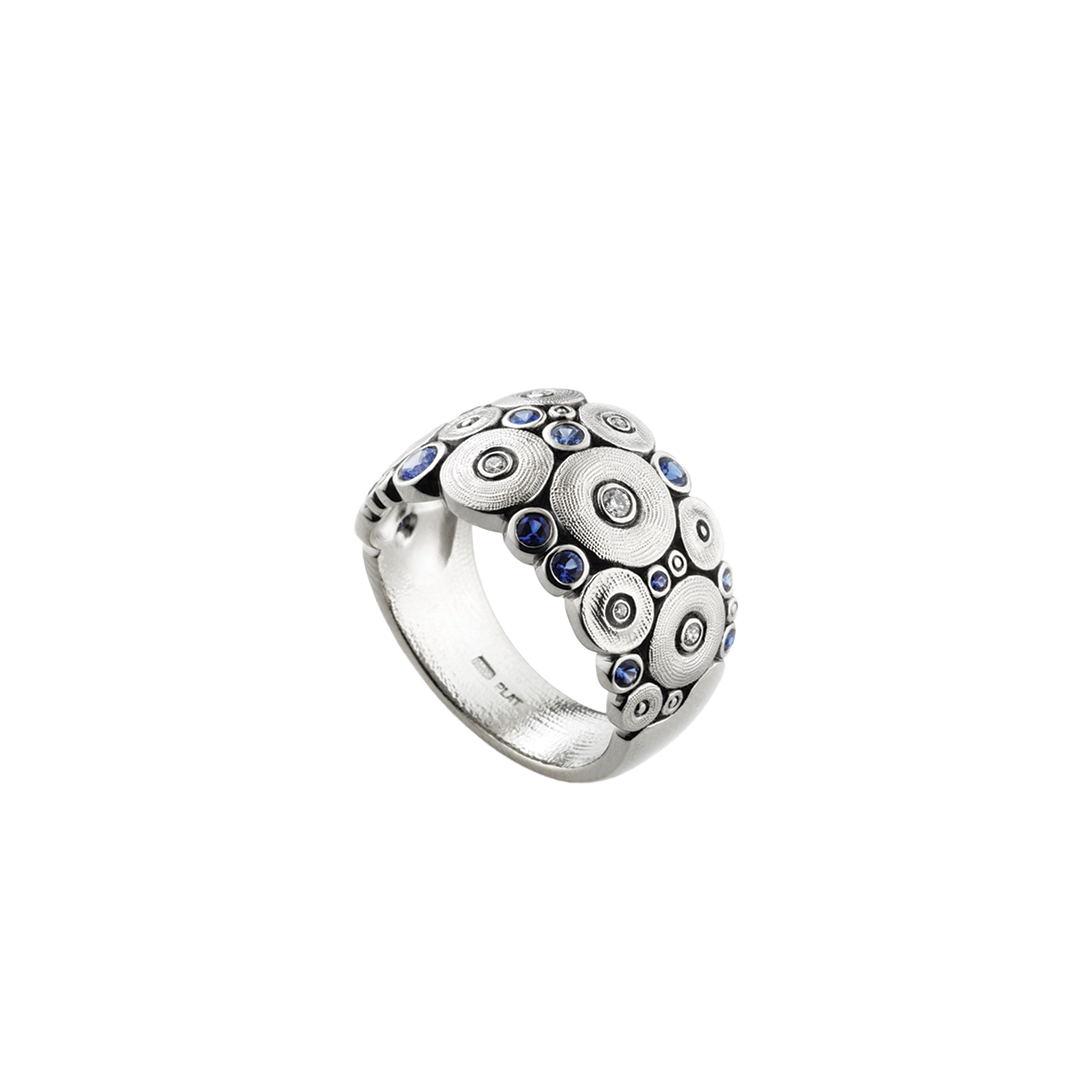 Platinum Ocean Ring with Blue Sapphires and Diamonds
