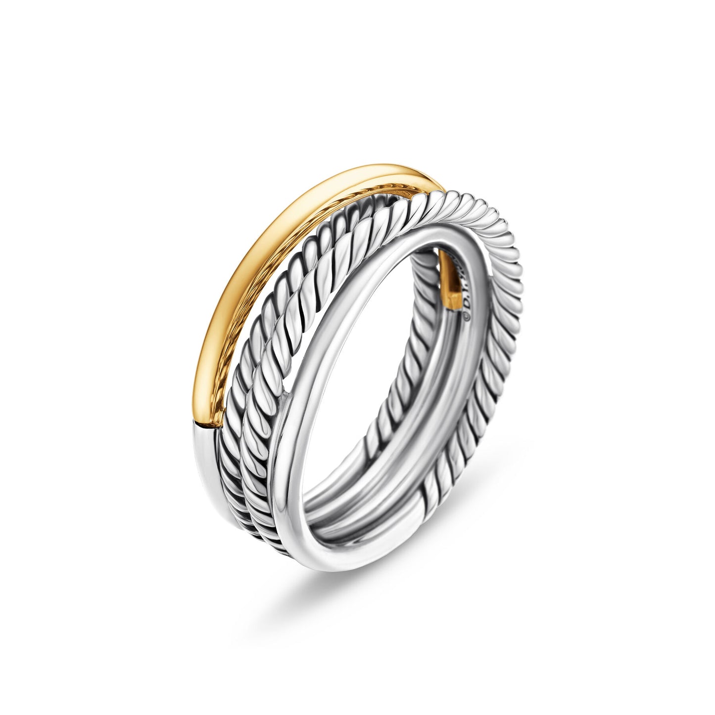 Crossover Band Ring in Sterling Silver with 18K Yellow Gold, 6.8mm