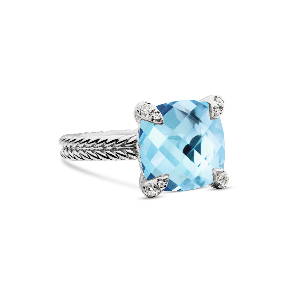 Chatelaine® Ring with Blue Topaz and Diamonds, 11mm