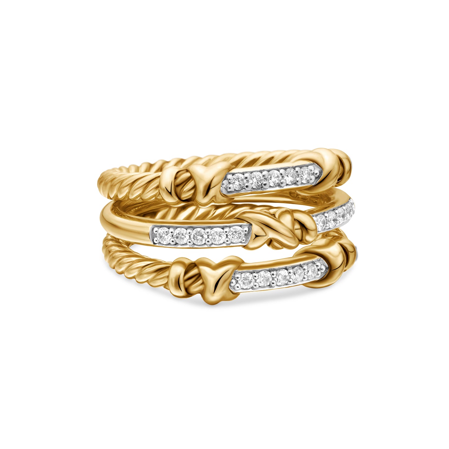 Petite Helena Wrap Three Row Ring in 18K Yellow Gold with Diamonds, 12mm