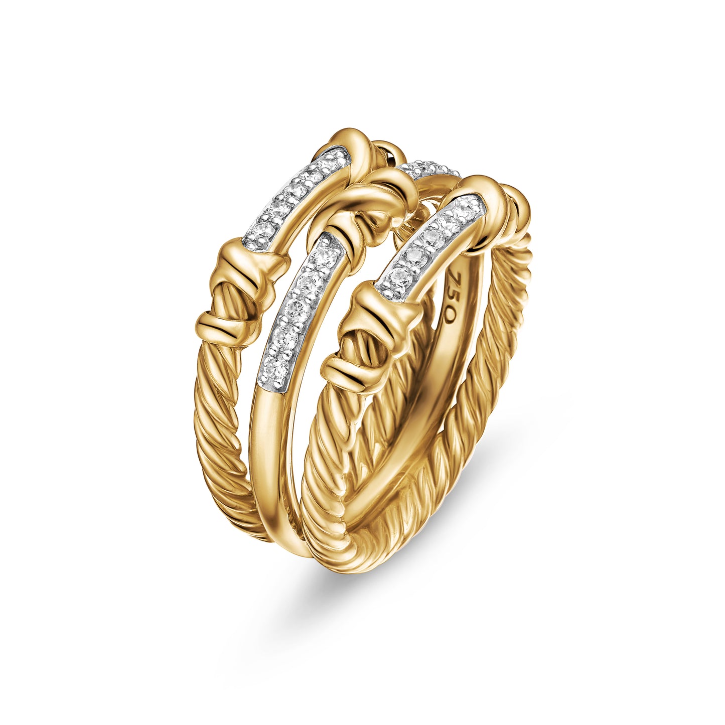 Petite Helena Wrap Three Row Ring in 18K Yellow Gold with Diamonds, 12mm