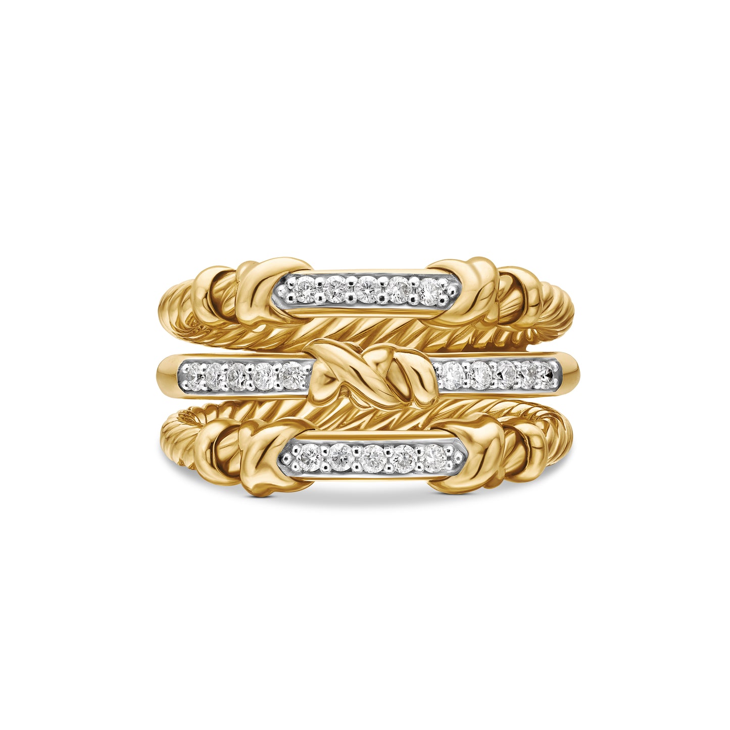 Petite Helena Wrap Three Row Ring in 18K Yellow Gold with Diamonds, 12mm