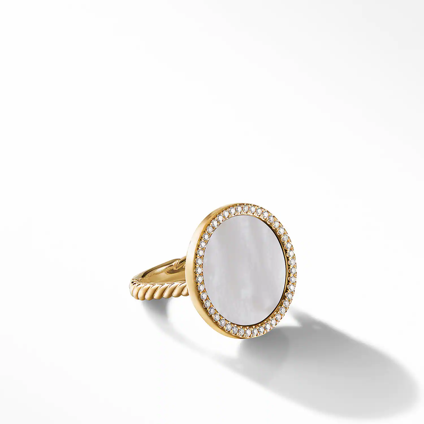 DY Elements Ring in 18K Yellow Gold with Mother of Pearl and Pavé Diamonds