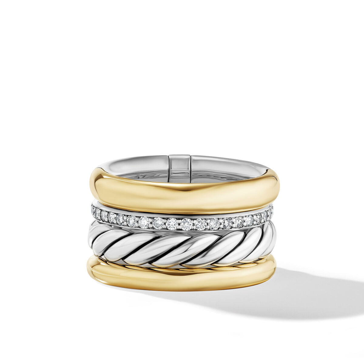 DY Mercer Multi Row Ring in Sterling Silver with 18K Yellow Gold and Pavé Diamonds