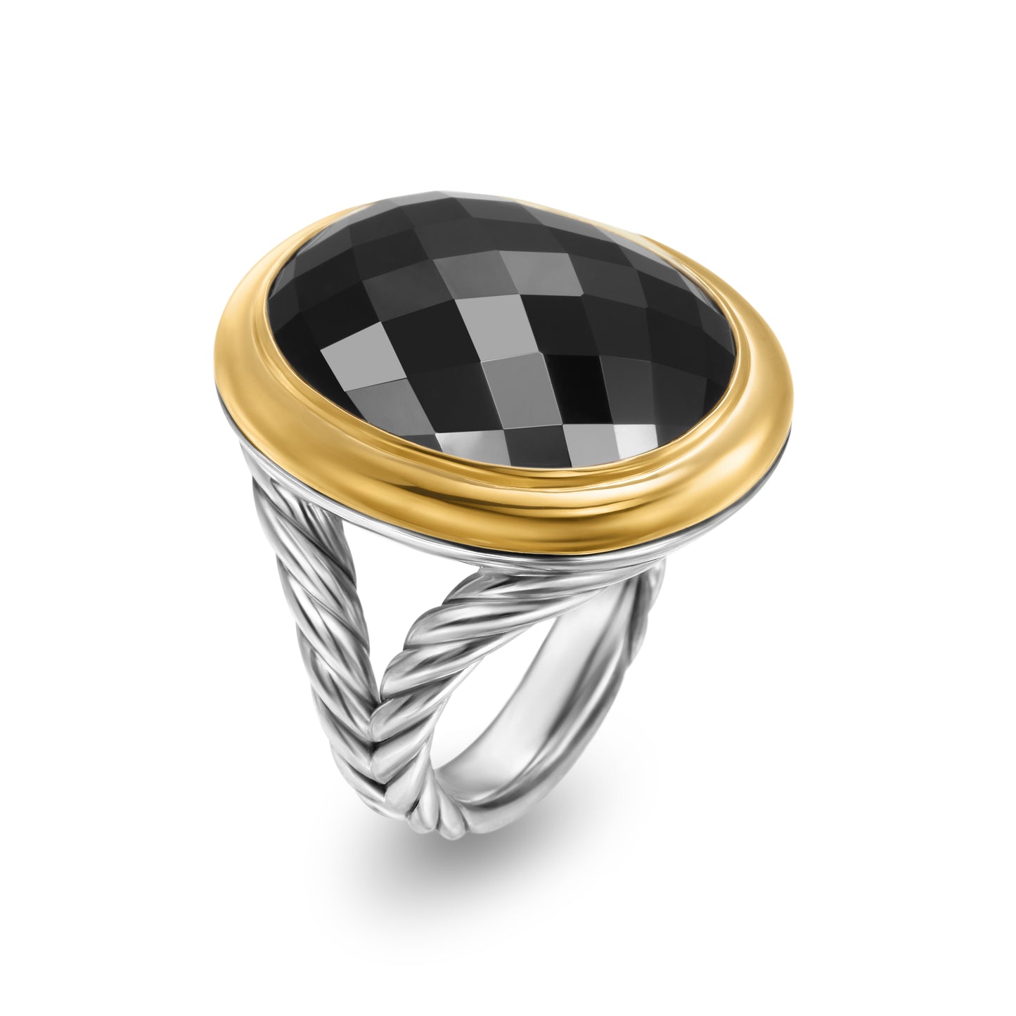 Albion® Oval Ring in Sterling Silver with 18K Yellow Gold and Black Onyx, 21mm