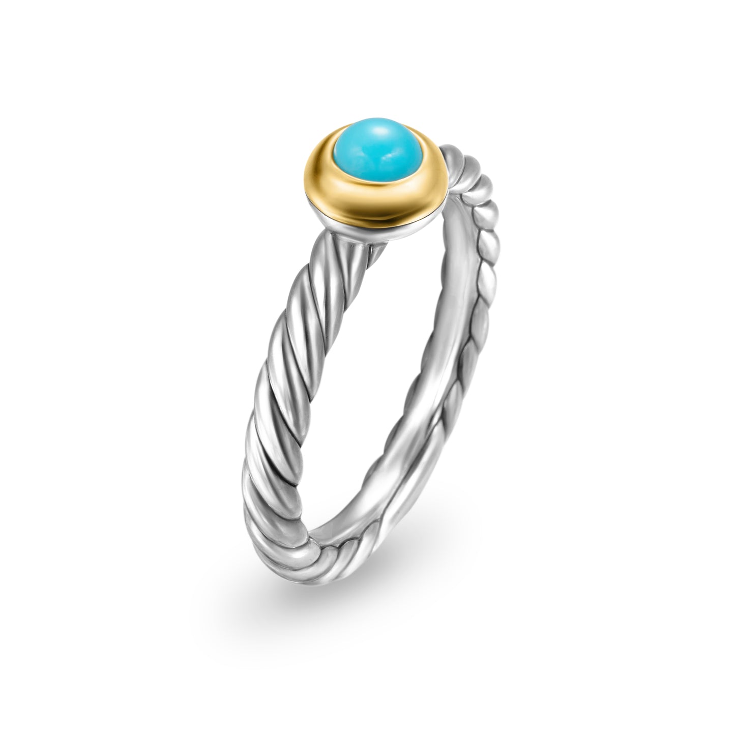 Petite Cable Ring in Sterling Silver with 14K Yellow Gold and Turquoise, 2.8mm