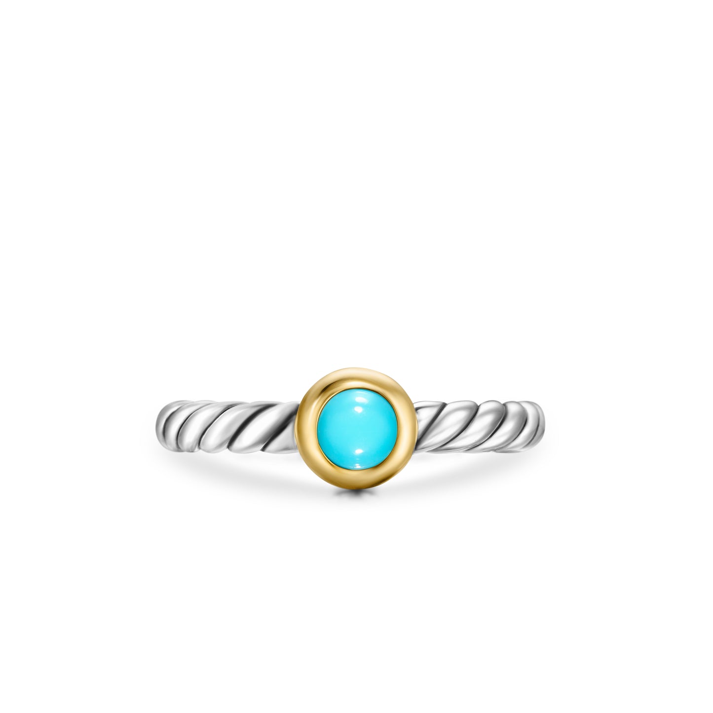 Petite Cable Ring in Sterling Silver with 14K Yellow Gold and Turquoise, 2.8mm
