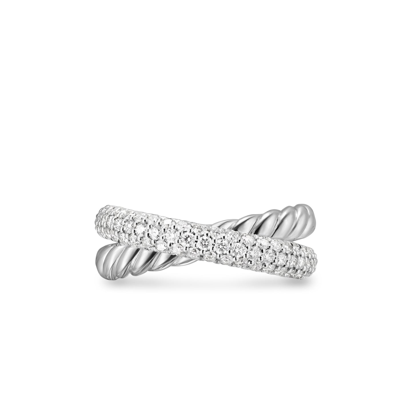 Crossover Two Row Ring in Sterling Silver with Diamonds, 7.5mm