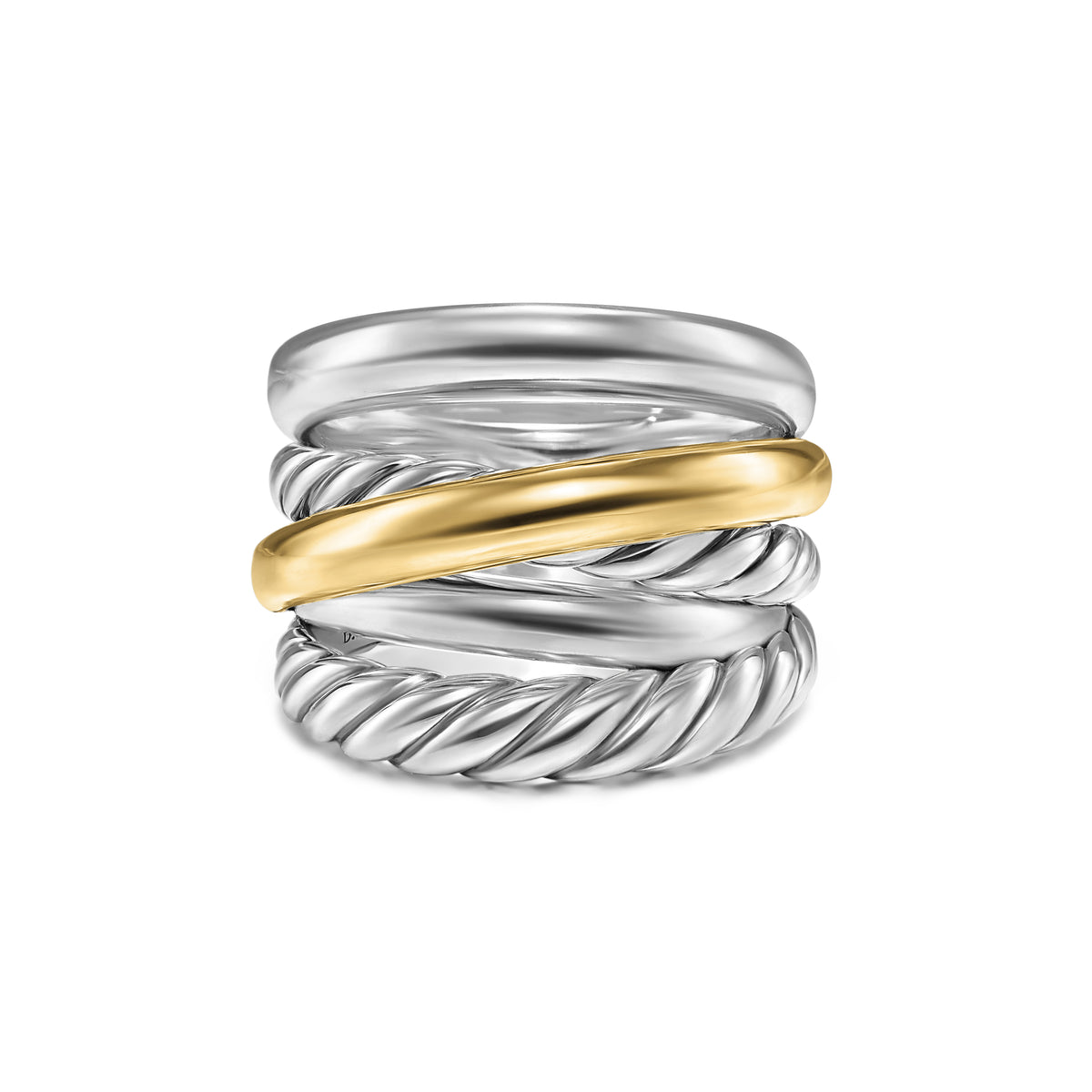 Crossover Five Row Ring in Sterling Silver with 14K Yellow Gold, 17.5mm