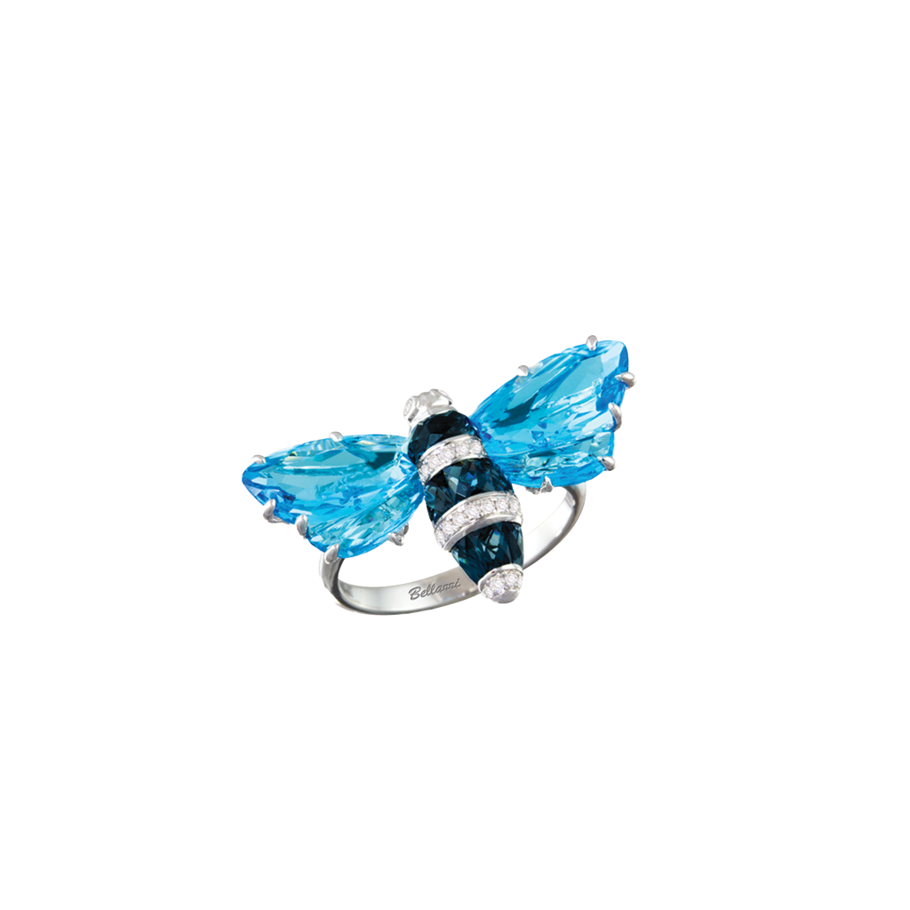 Queen Bee Ring with Diamonds and Blue Topaz