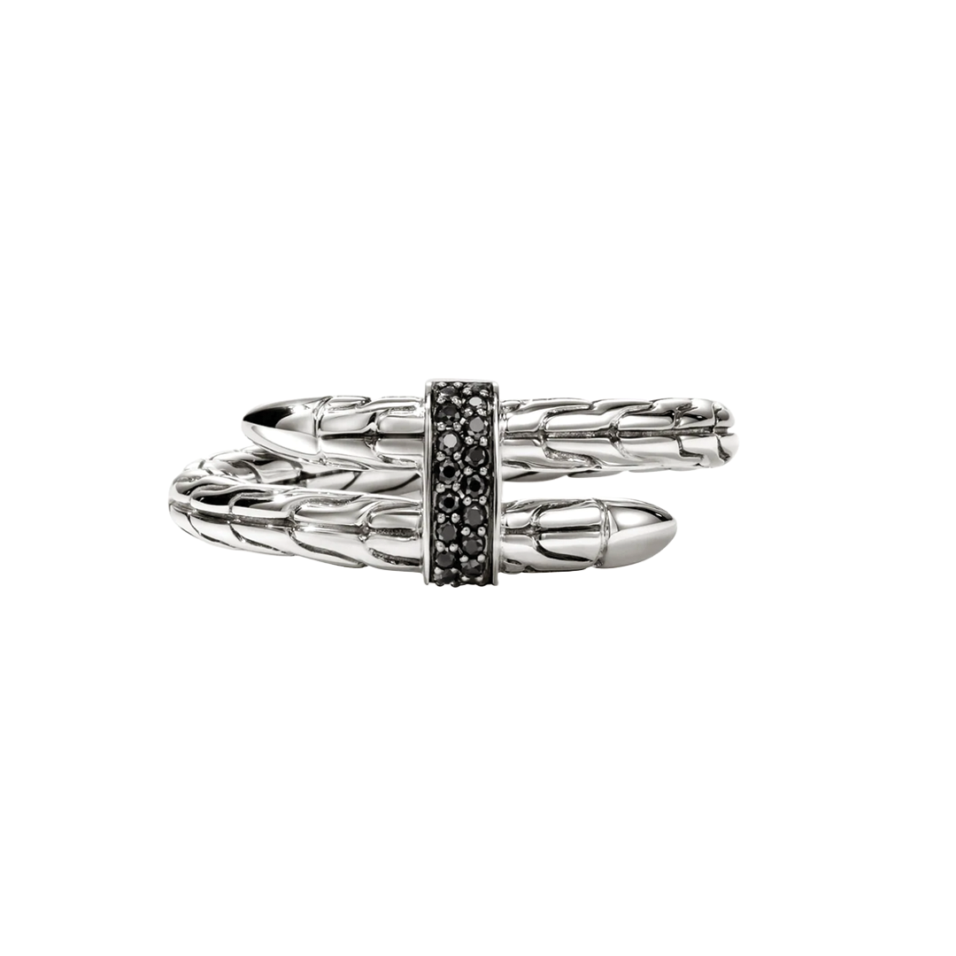 Sterling silver Spear Wrap Ring with Black Sapphires