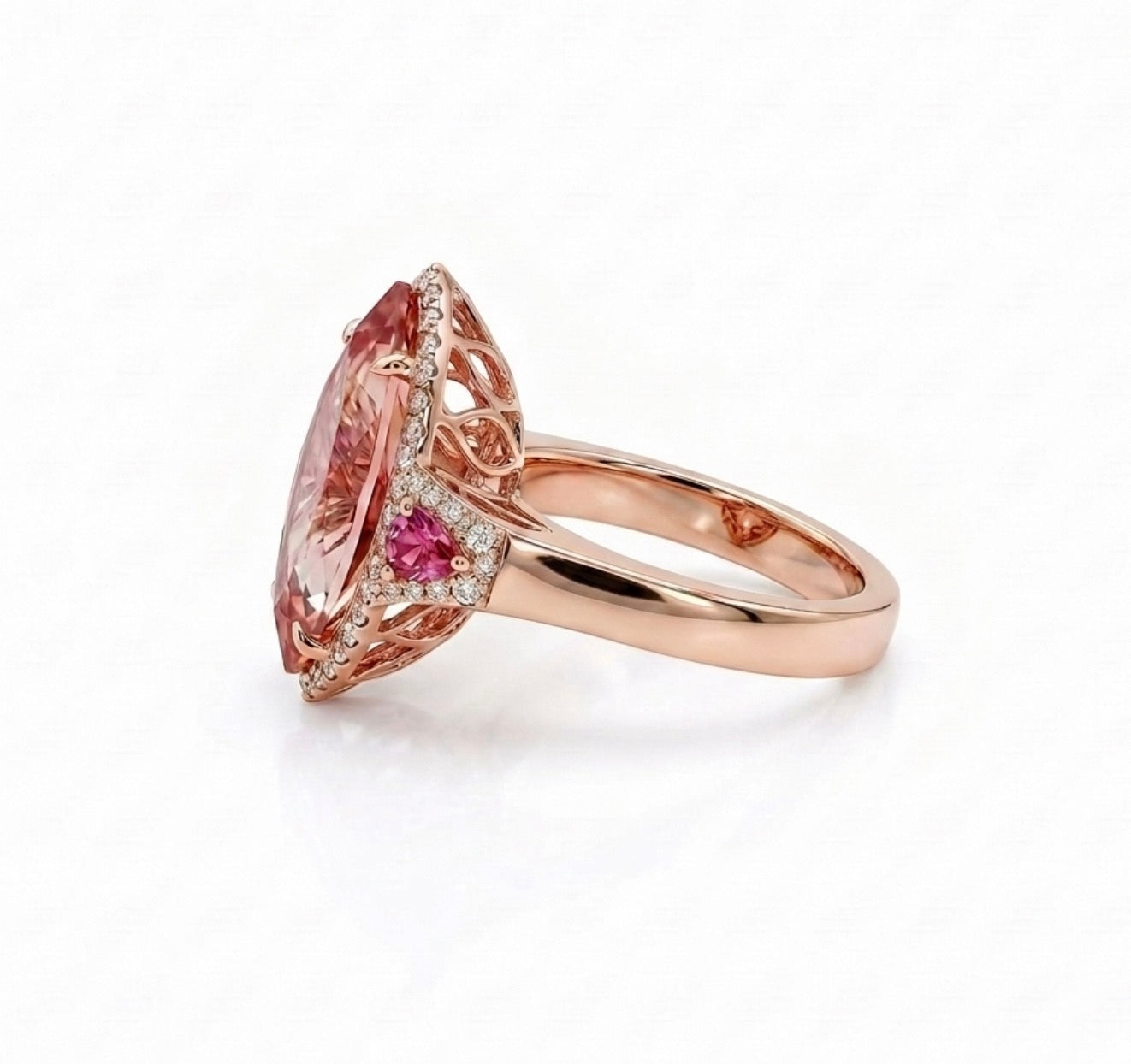 Oval Morganite Ring with Pink Sapphires