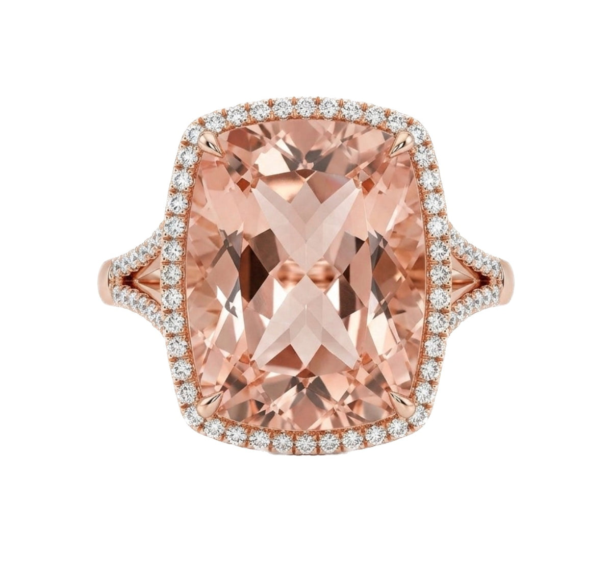 Morganite Ring with Diamond Halo