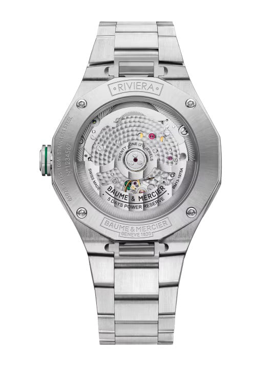 39mm Riviera Watch with Transparent Green Dial and Steel Bracelet
