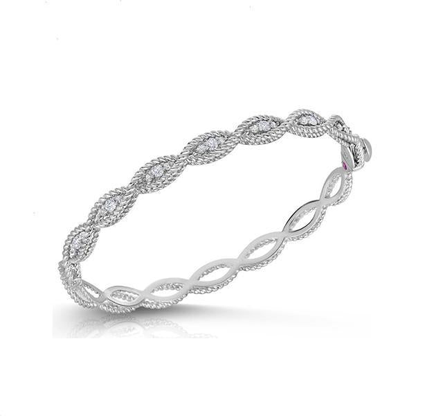 Barocco Diamond Braided Bangle in White Gold