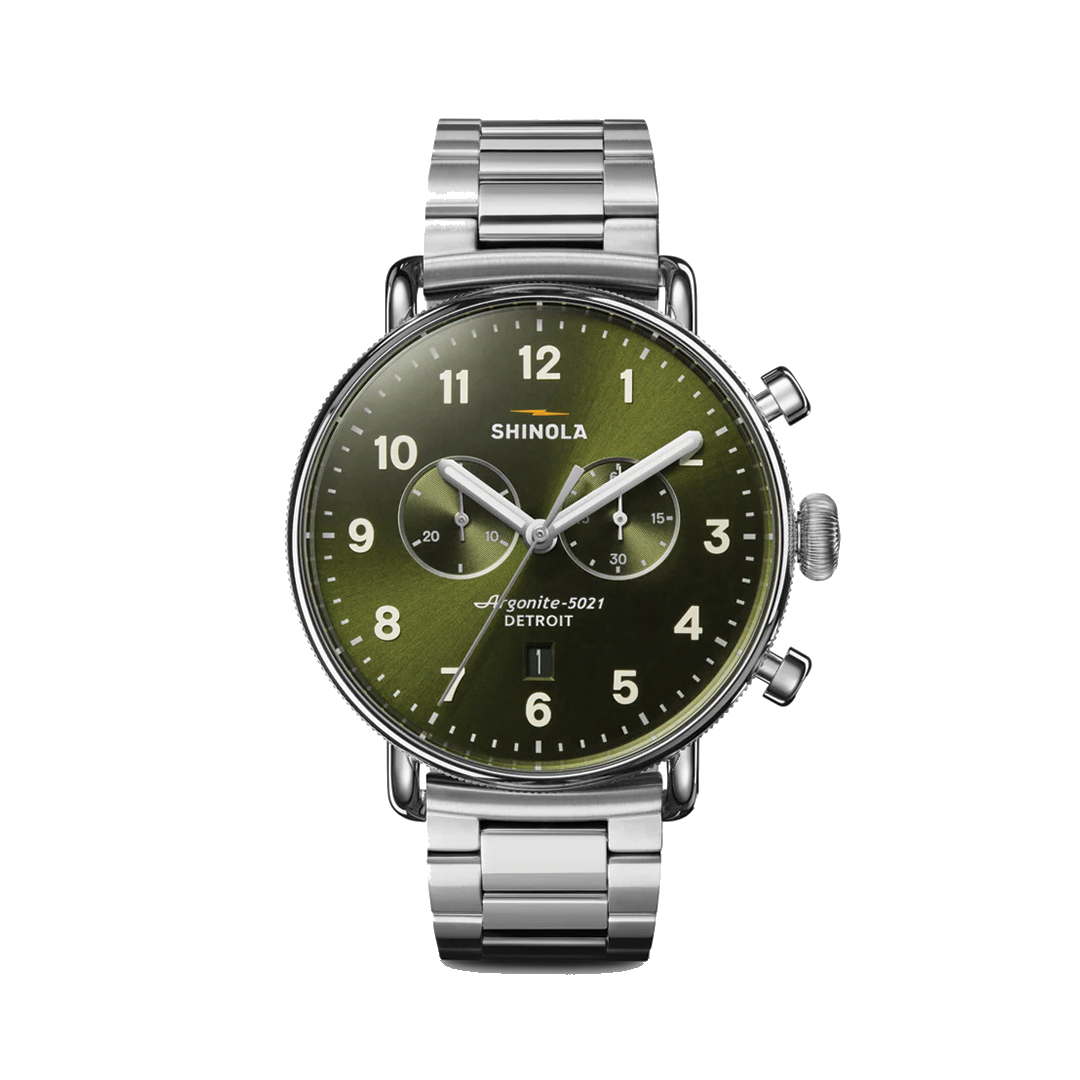 43mm Canfield Chronograph Watch with Dark Olive Dial