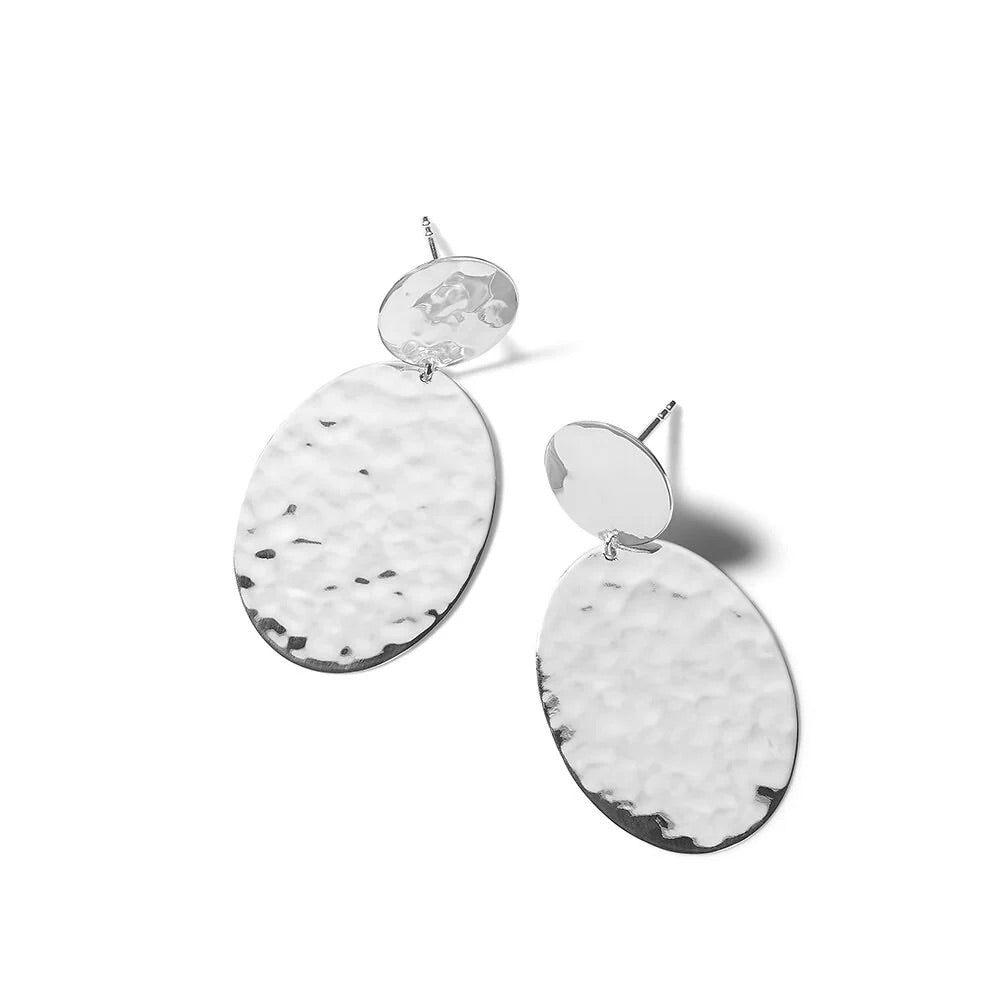 Classico Crinkle Hammered Oval Snowman Earrings in Sterling Silver