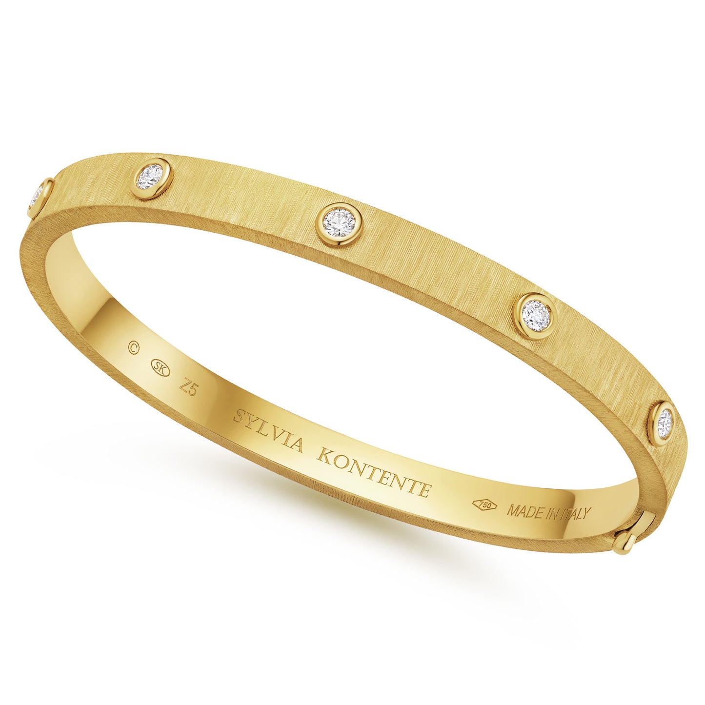 5-Bezel Diamond and White Gold Bracelet with Hand Engraved Finish
