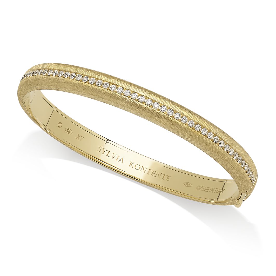 5-Bezel Diamond and Yellow Gold Bracelet with Hand Engraved Finish