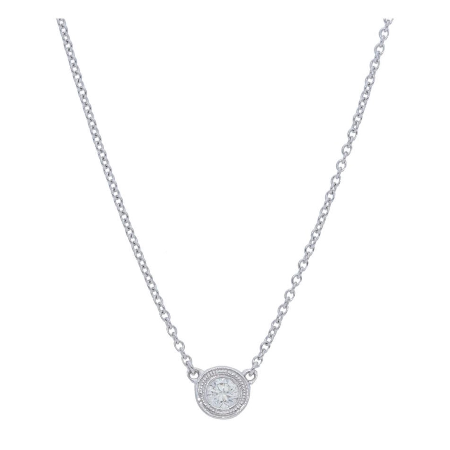 Bezel Set Diamond Necklace with Milgrain Edge