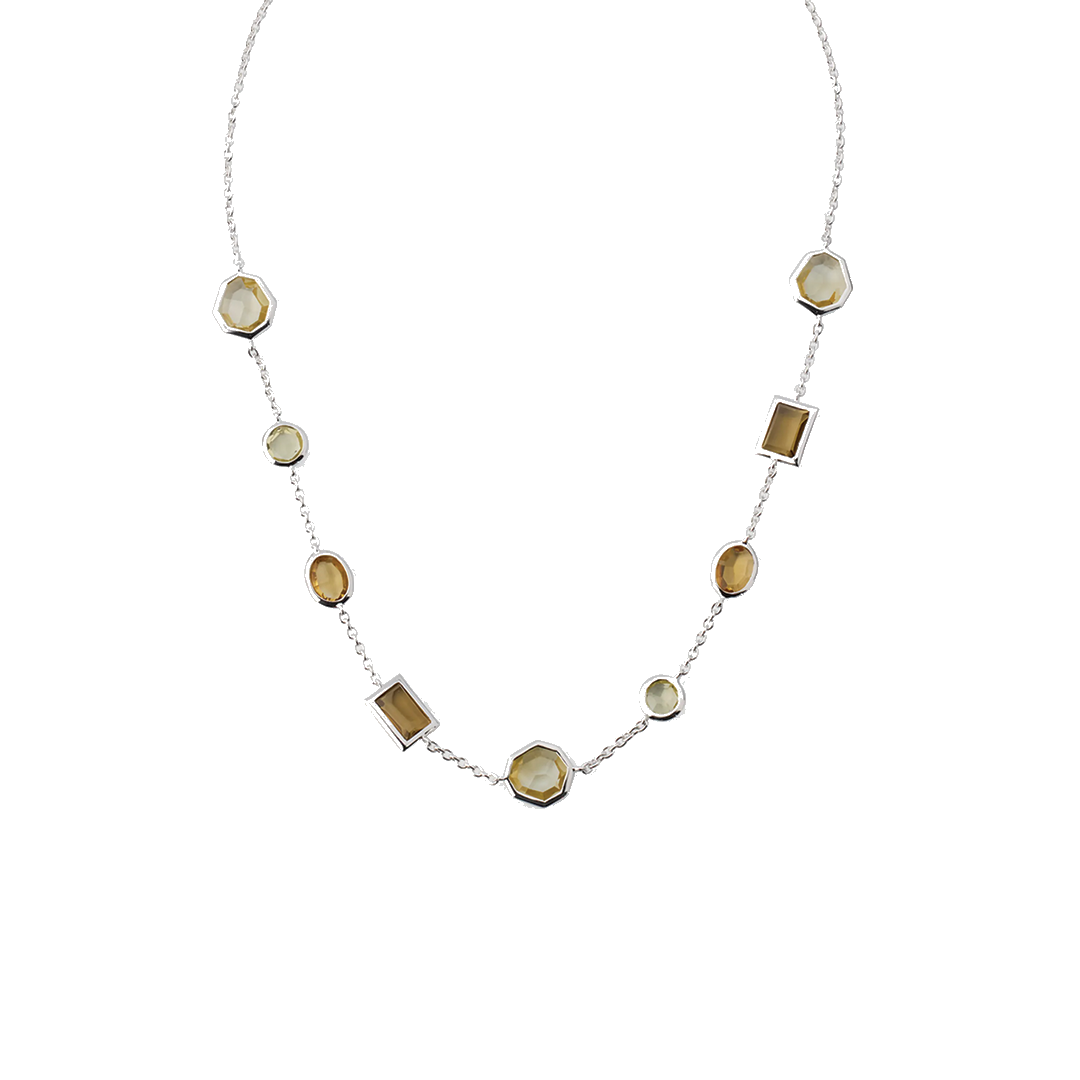'Rock Candy' Mixed-Cut Station Necklace in Multicolored Citrine