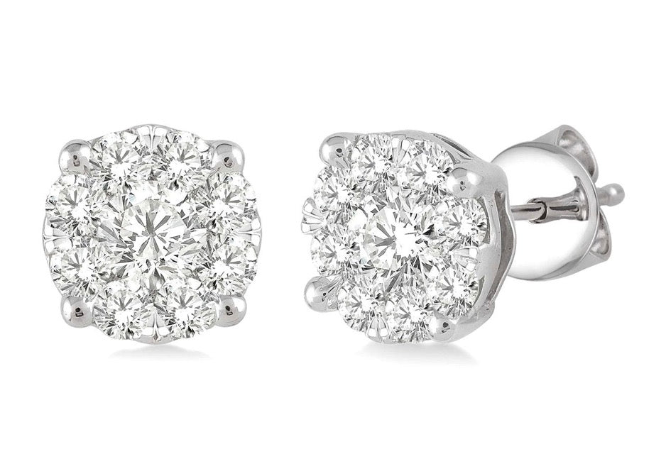 Round Diamond Cluster Studs in 14k White Gold
