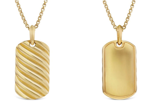Sculpted Cable Tag in 18K Yellow Gold, 35mm