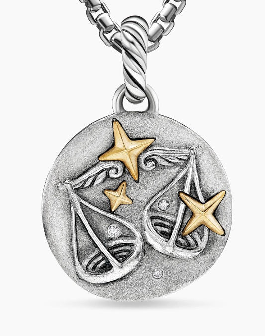 Libra Amulet in Sterling Silver with 18K Yellow Gold and Diamonds, 19mm