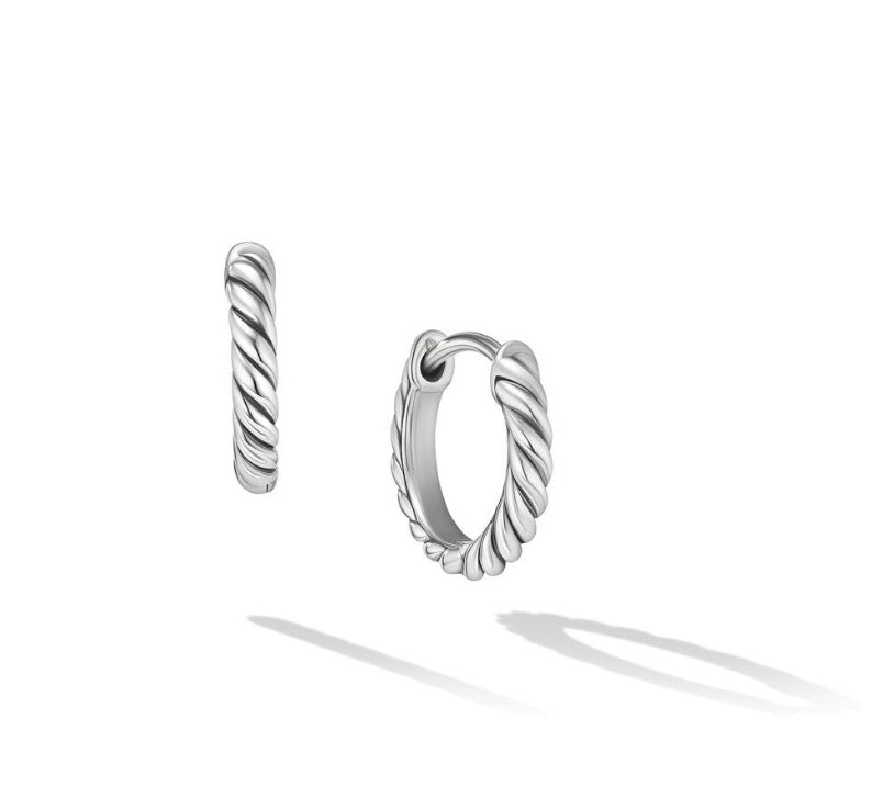 Sculpted Cable Micro Huggie Hoop Earrings in Sterling Silver, 10.7mm