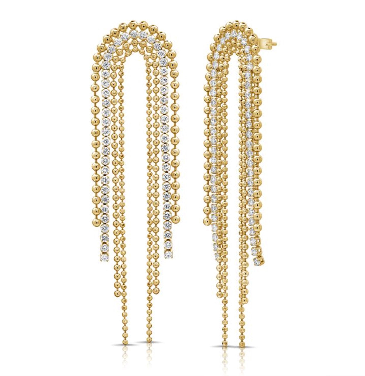 Diamond Multi Strand Drop Earrings with Ball Chain