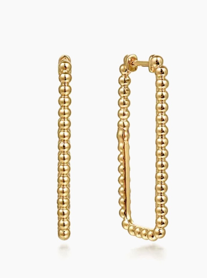 30mm Beaded Rectangle Hoop Earrings