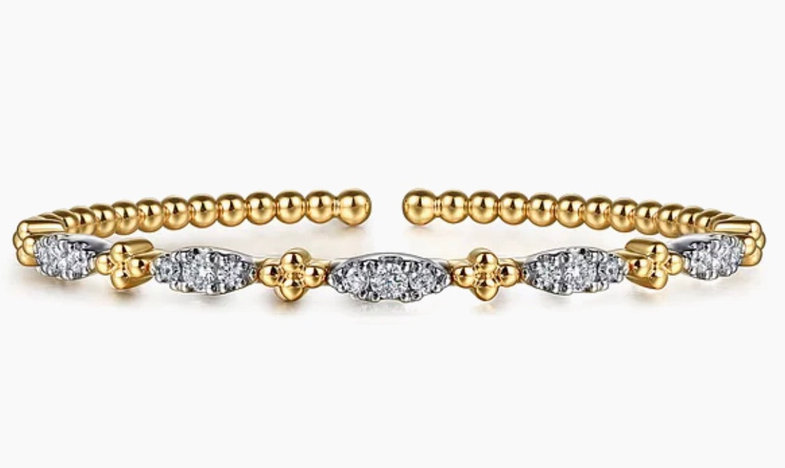 Bead and Diamond Station Split Bangle Bracelet