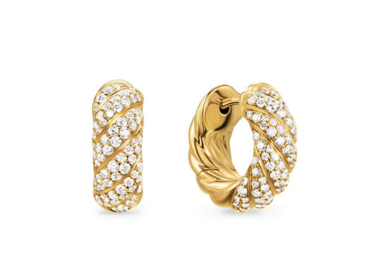 Sculpted Cable Hoop Earrings in 18K Yellow Gold with Diamonds, 14.4mm