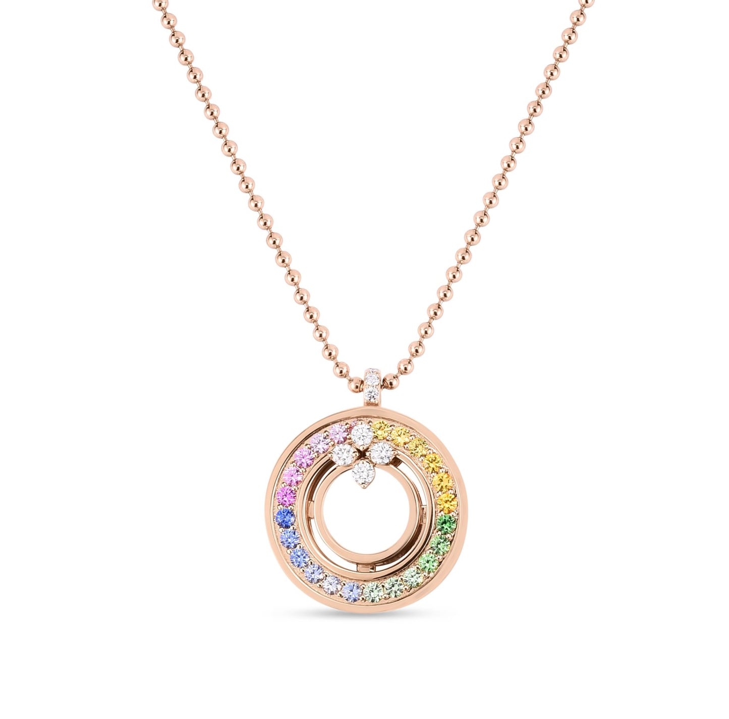 'Love in Verona' Rainbow Medallion Necklace with Multicolor Gemstones and Diamonds