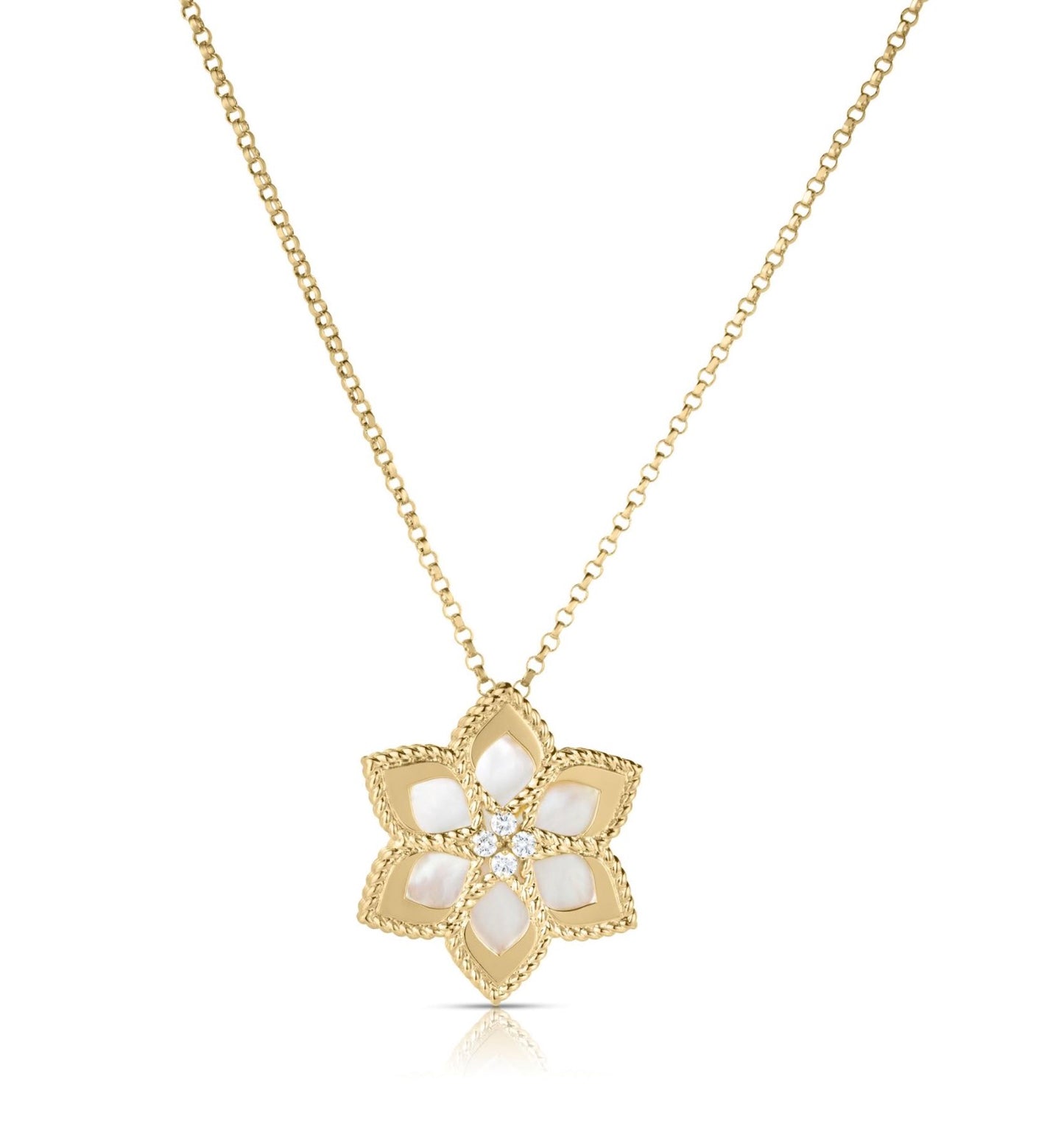 Vernazza Mother of Pearl & Diamond Flower Pendant Necklace