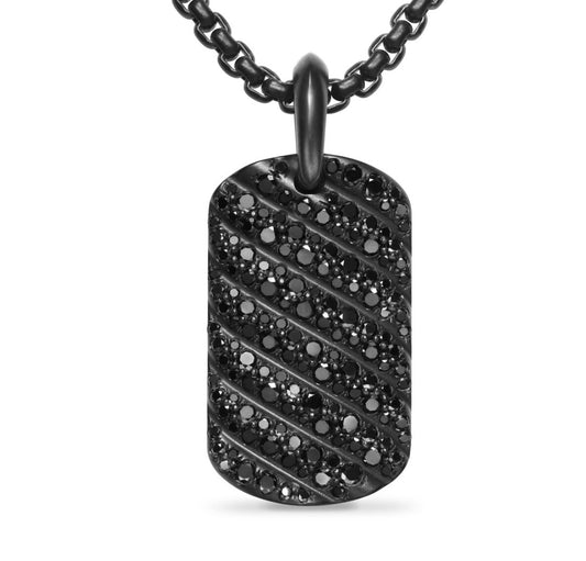 Sculpted Cable Tag in Black Titanium with Black Diamonds, 27mm