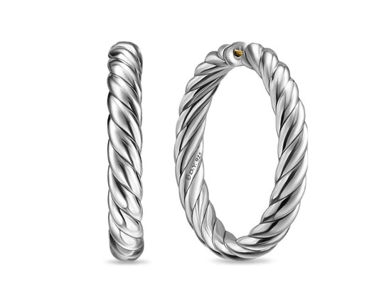 Sculpted Cable Hoop Earrings in Sterling Silver, 38mm