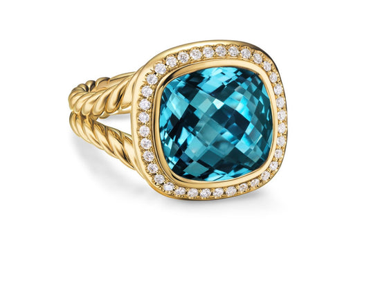 Albion® Ring in 18K Yellow Gold with Hampton Blue Topaz and Diamonds, 11mm