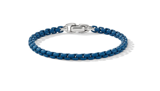 Box Chain Bracelet in Sterling Silver with Blue Stainless Steel, 5mm