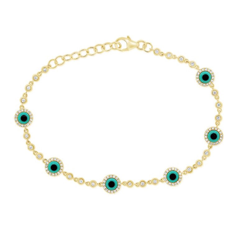 Turquoise and Diamond Evil Eye Chain Bracelet