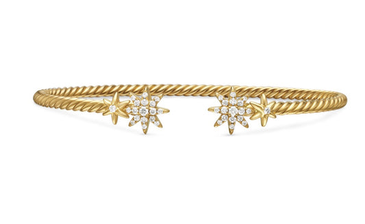 Petite Starburst Cable Bracelet in 18K Yellow Gold with Diamonds, 2.6mm