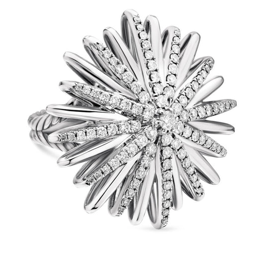 Starburst Ring in Sterling Silver with Diamonds, 28mm