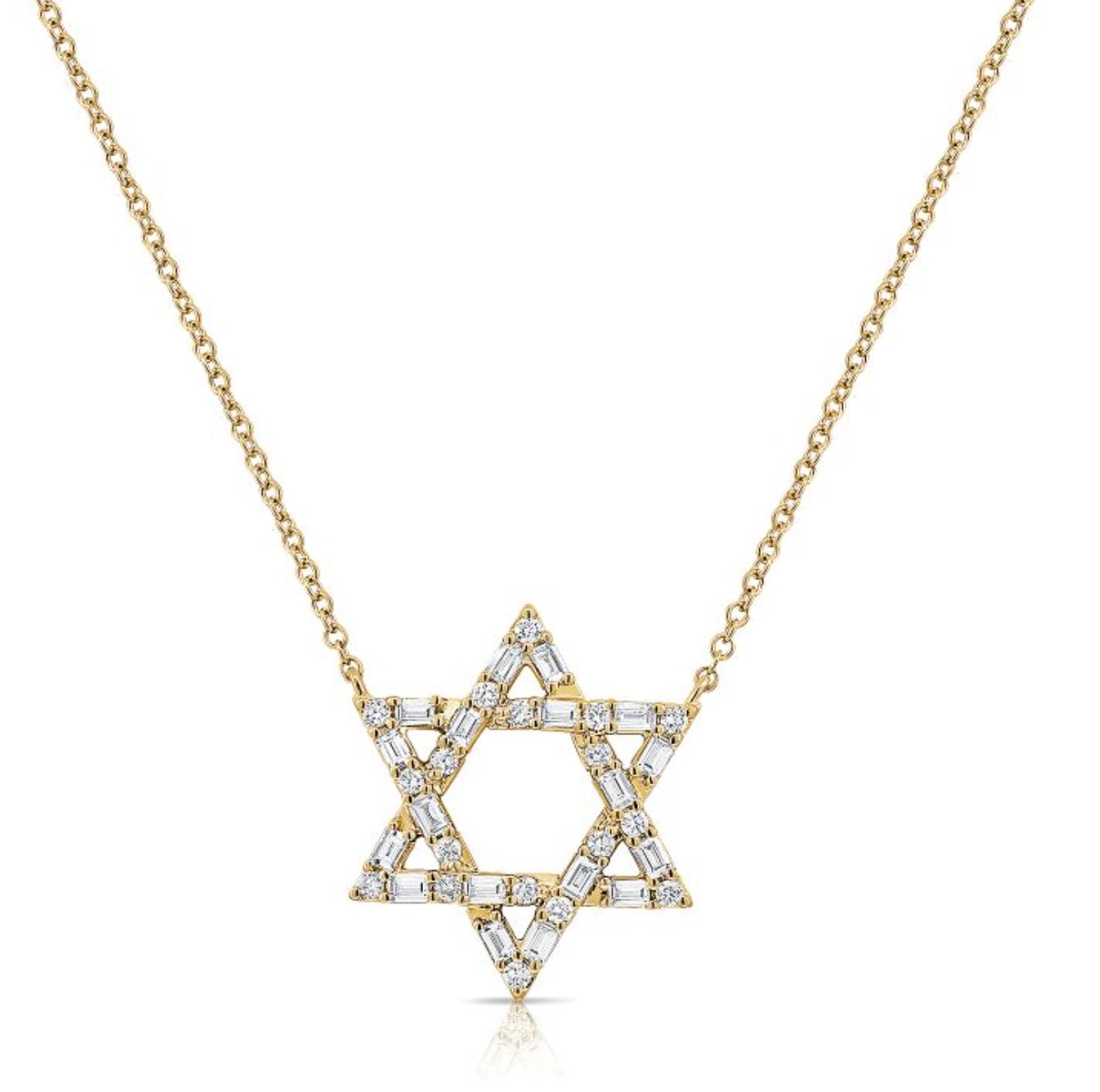 Star of David Necklace with Alternating Bageuette and Round Diamonds