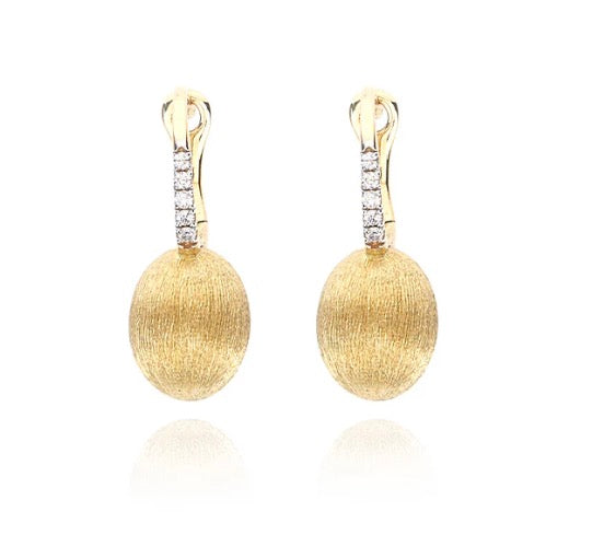 Hand Engraved Gold Baby Ball Drop Earrings with Diamonds